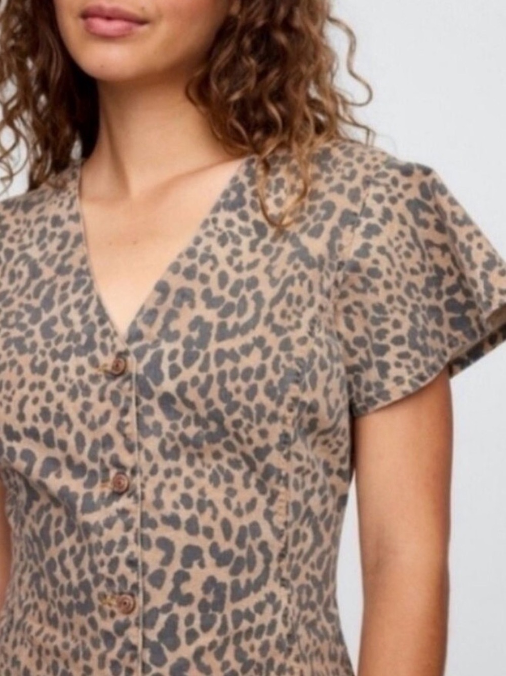 Muted Leopard Denim V-Neck Button Front Dress 😻